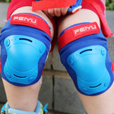 Maxbell 6 Pieces Kids Roller Skating Protective Gear Knee Elbow Wrist Pad Blue   XS