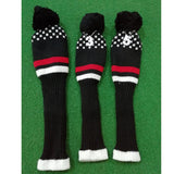 Maxbell 3Pcs Pom Pom Knit Headcover Long Neck Driver Fairway Woods Head Cover Black