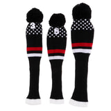 Maxbell 3Pcs Pom Pom Knit Headcover Long Neck Driver Fairway Woods Head Cover Black