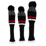 Maxbell 3Pcs Pom Pom Knit Headcover Long Neck Driver Fairway Woods Head Cover Black