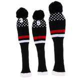 Maxbell 3Pcs Pom Pom Knit Headcover Long Neck Driver Fairway Woods Head Cover Black
