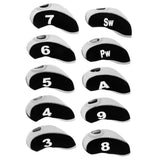 Maxbell 10pcs Neoprene Golf Club Head Covers Wedge Iron Protective Black+White