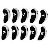 Maxbell 10pcs Neoprene Golf Club Head Covers Wedge Iron Protective Black+White