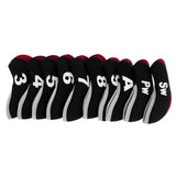 Maxbell 10pcs Neoprene Golf Club Head Covers Wedge Iron Protective Black+Claret