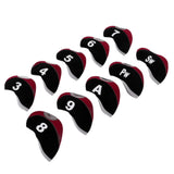 Maxbell 10pcs Neoprene Golf Club Head Covers Wedge Iron Protective Black+Claret