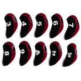 Maxbell 10pcs Neoprene Golf Club Head Covers Wedge Iron Protective Black+Claret