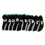 Maxbell 10pcs Neoprene Golf Club Head Covers Wedge Iron Protective Black+Green