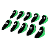 Maxbell 10pcs Neoprene Golf Club Head Covers Wedge Iron Protective Black+Green