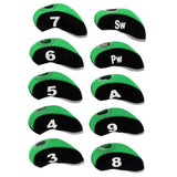 Maxbell 10pcs Neoprene Golf Club Head Covers Wedge Iron Protective Black+Green