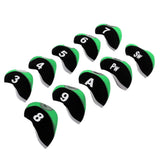 Maxbell 10pcs Neoprene Golf Club Head Covers Wedge Iron Protective Black+Green