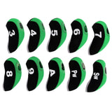 Maxbell 10pcs Neoprene Golf Club Head Covers Wedge Iron Protective Black+Green