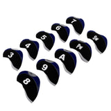 Maxbell 10pcs Neoprene Golf Club Head Covers Wedge Iron Protective Black+Navy Blue