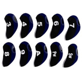 Maxbell 10pcs Neoprene Golf Club Head Covers Wedge Iron Protective Black+Navy Blue