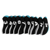 Maxbell 10pcs Neoprene Golf Club Head Covers Wedge Iron Protective Black+Light Blue