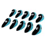 Maxbell 10pcs Neoprene Golf Club Head Covers Wedge Iron Protective Black+Light Blue