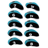 Maxbell 10pcs Neoprene Golf Club Head Covers Wedge Iron Protective Black+Light Blue