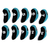 Maxbell 10pcs Neoprene Golf Club Head Covers Wedge Iron Protective Black+Light Blue