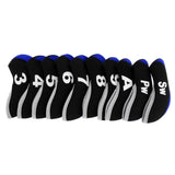 Maxbell 10pcs Neoprene Golf Club Head Covers Wedge Iron Protective Black+Royal Blue