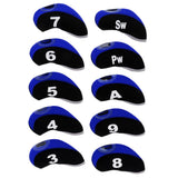 Maxbell 10pcs Neoprene Golf Club Head Covers Wedge Iron Protective Black+Royal Blue