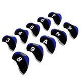 Maxbell 10pcs Neoprene Golf Club Head Covers Wedge Iron Protective Black+Royal Blue