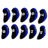 Maxbell 10pcs Neoprene Golf Club Head Covers Wedge Iron Protective Black+Royal Blue