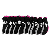 Maxbell 10pcs Neoprene Golf Club Head Covers Wedge Iron Protective Black+Rosy