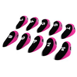 Maxbell 10pcs Neoprene Golf Club Head Covers Wedge Iron Protective Black+Rosy