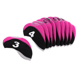 Maxbell 10pcs Neoprene Golf Club Head Covers Wedge Iron Protective Black+Rosy