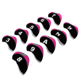 Maxbell 10pcs Neoprene Golf Club Head Covers Wedge Iron Protective Black+Rosy