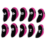 Maxbell 10pcs Neoprene Golf Club Head Covers Wedge Iron Protective Black+Rosy