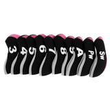 Maxbell 10pcs Neoprene Golf Club Head Covers Wedge Iron Protective Black+Pink