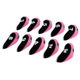 Maxbell 10pcs Neoprene Golf Club Head Covers Wedge Iron Protective Black+Pink