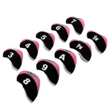 Maxbell 10pcs Neoprene Golf Club Head Covers Wedge Iron Protective Black+Pink