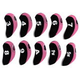 Maxbell 10pcs Neoprene Golf Club Head Covers Wedge Iron Protective Black+Pink