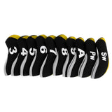 Maxbell 10pcs Neoprene Golf Club Head Covers Wedge Iron Protective Black+Yellow