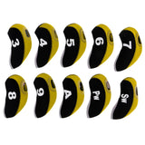 Maxbell 10pcs Neoprene Golf Club Head Covers Wedge Iron Protective Black+Yellow