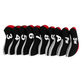 Maxbell 10pcs Neoprene Golf Club Head Covers Wedge Iron Protective Black+Red