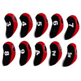 Maxbell 10pcs Neoprene Golf Club Head Covers Wedge Iron Protective Black+Red