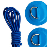 Maxbell 6 Pieces Inflatable Boat Kayak SUP D-ring Patch & Elastic Shock Cord Blue