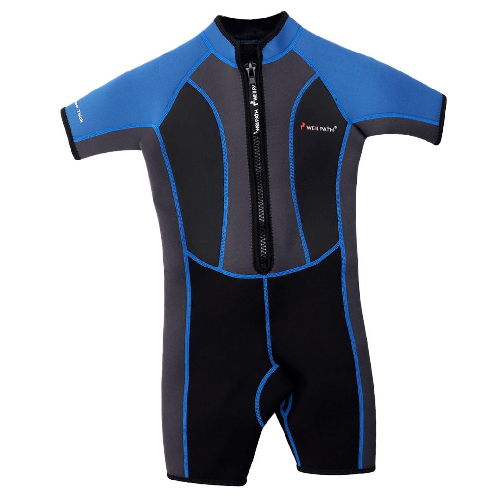 Maxbell Kids 3.5mm Neoprene Wetsuit One-Piece Short Sleeve Jumpsuit Swimwear Blue-2