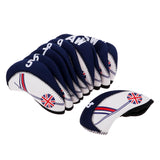 Maxbell 10pcs Golf Headcovers Head Covers Iron Protect Union Jack Beige+Dark Blue