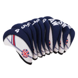 Maxbell 10pcs Golf Headcovers Head Covers Iron Protect Union Jack Beige+Dark Blue