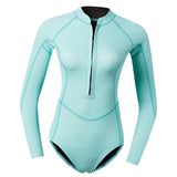 Maxbell Women Neoprene Sleeve Wetsuit Front Zip Diving Bikini Suit Light Blue   XL