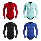 Maxbell Women Neoprene Sleeve Wetsuit Front Zip Diving Bikini Suit Light Blue   XL