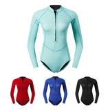 Maxbell Women Neoprene Sleeve Wetsuit Front Zip Diving Bikini Suit Light Blue   XL