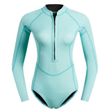 Maxbell Women Neoprene Sleeve Wetsuit Front Zip Diving Bikini Suit Light Blue   S