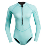 Maxbell Women Neoprene Sleeve Wetsuit Front Zip Diving Bikini Suit Light Blue   S