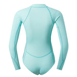 Maxbell Women Neoprene Sleeve Wetsuit Front Zip Diving Bikini Suit Light Blue   S