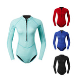 Maxbell Women Neoprene Sleeve Wetsuit Front Zip Diving Bikini Suit Light Blue   S