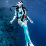 Maxbell Women Neoprene Sleeve Wetsuit Front Zip Diving Bikini Suit Light Blue   S